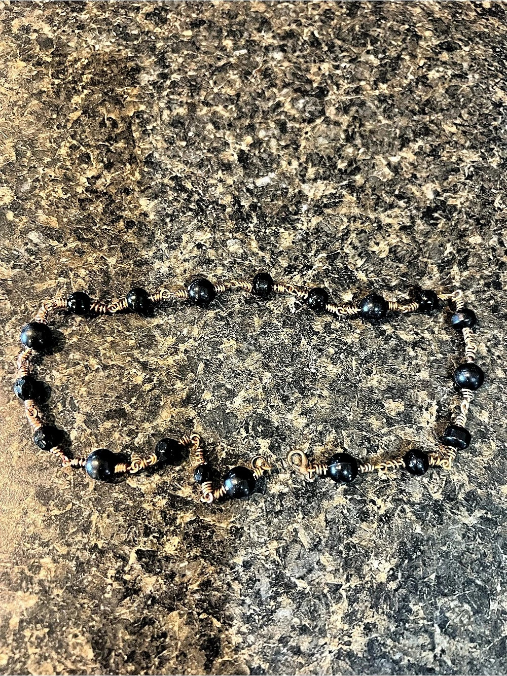 Black Beaded and Copper Statement Necklace Fun Piece